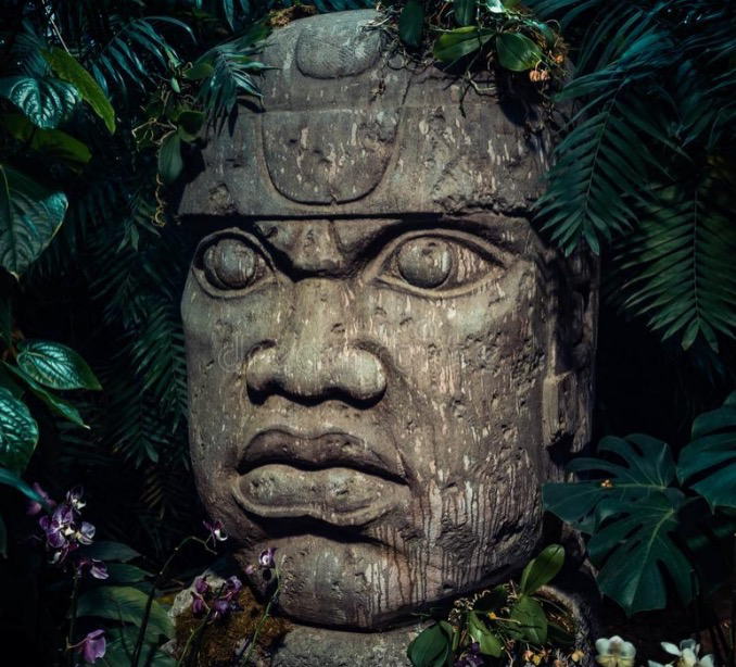 奥尔梅克文明标志性的巨石人头像