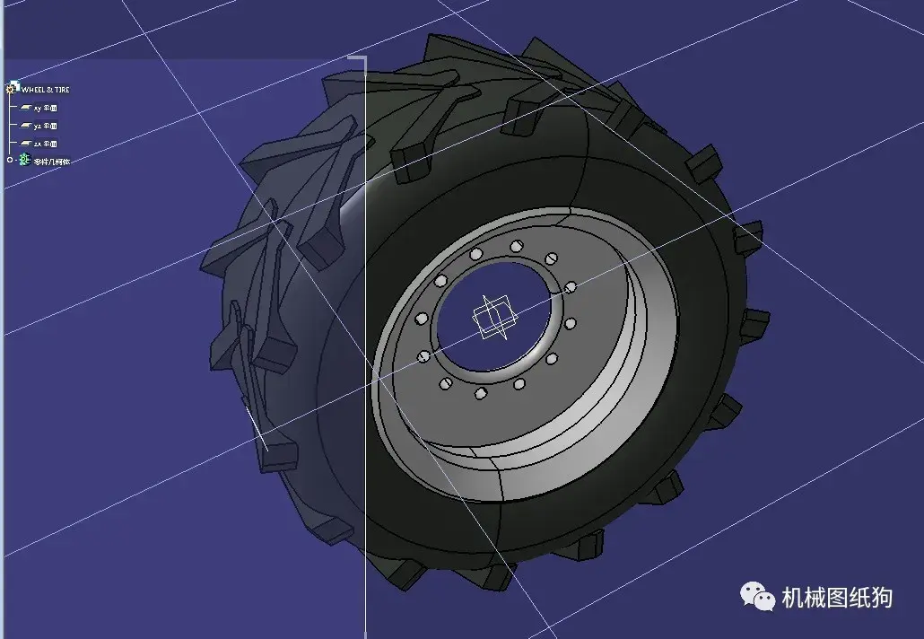 工程機械拖拉機輪轂輪胎模型3d圖紙catia設計