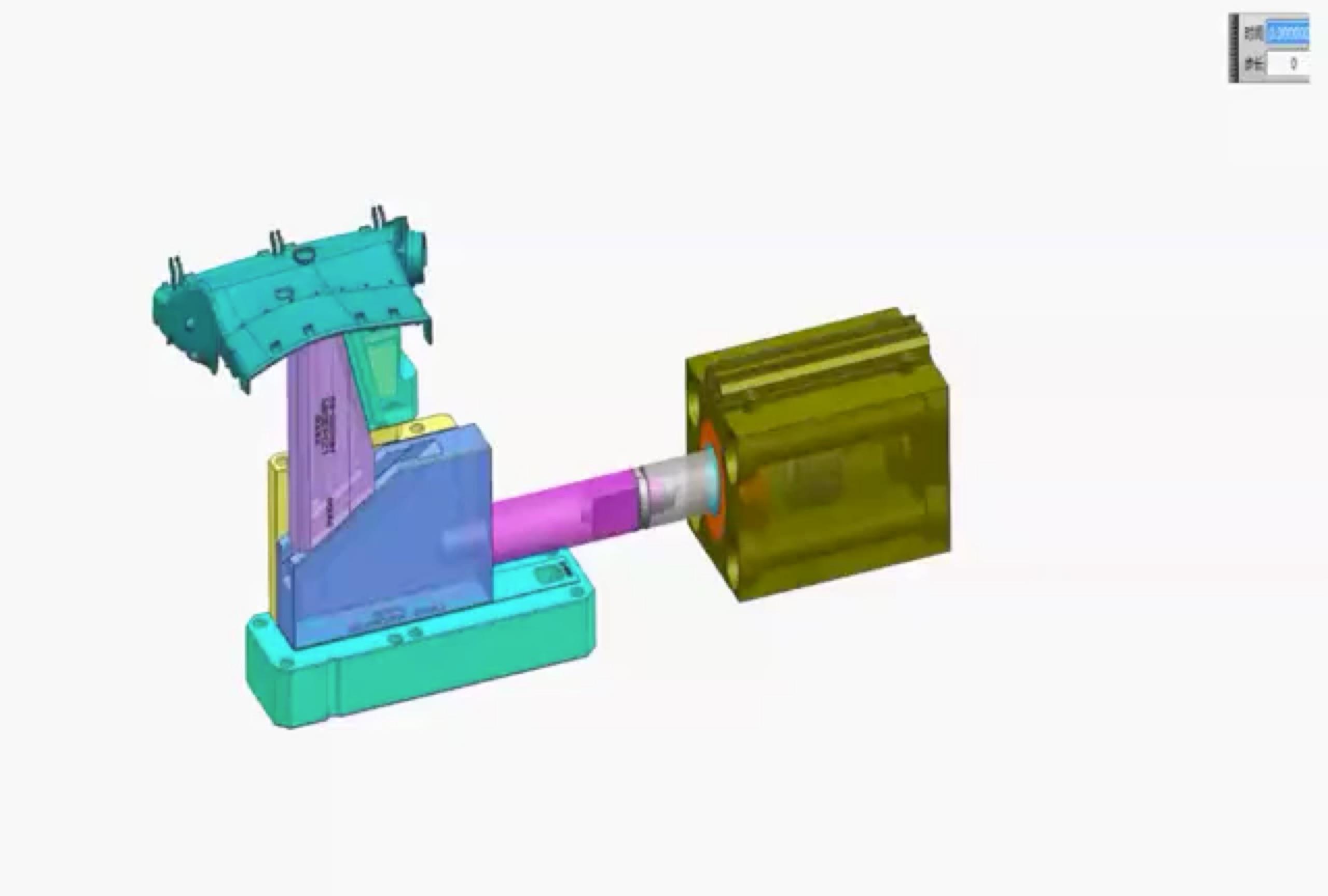 汽车注塑模具 奥迪出风口二次滑块抽芯,3d运动仿真