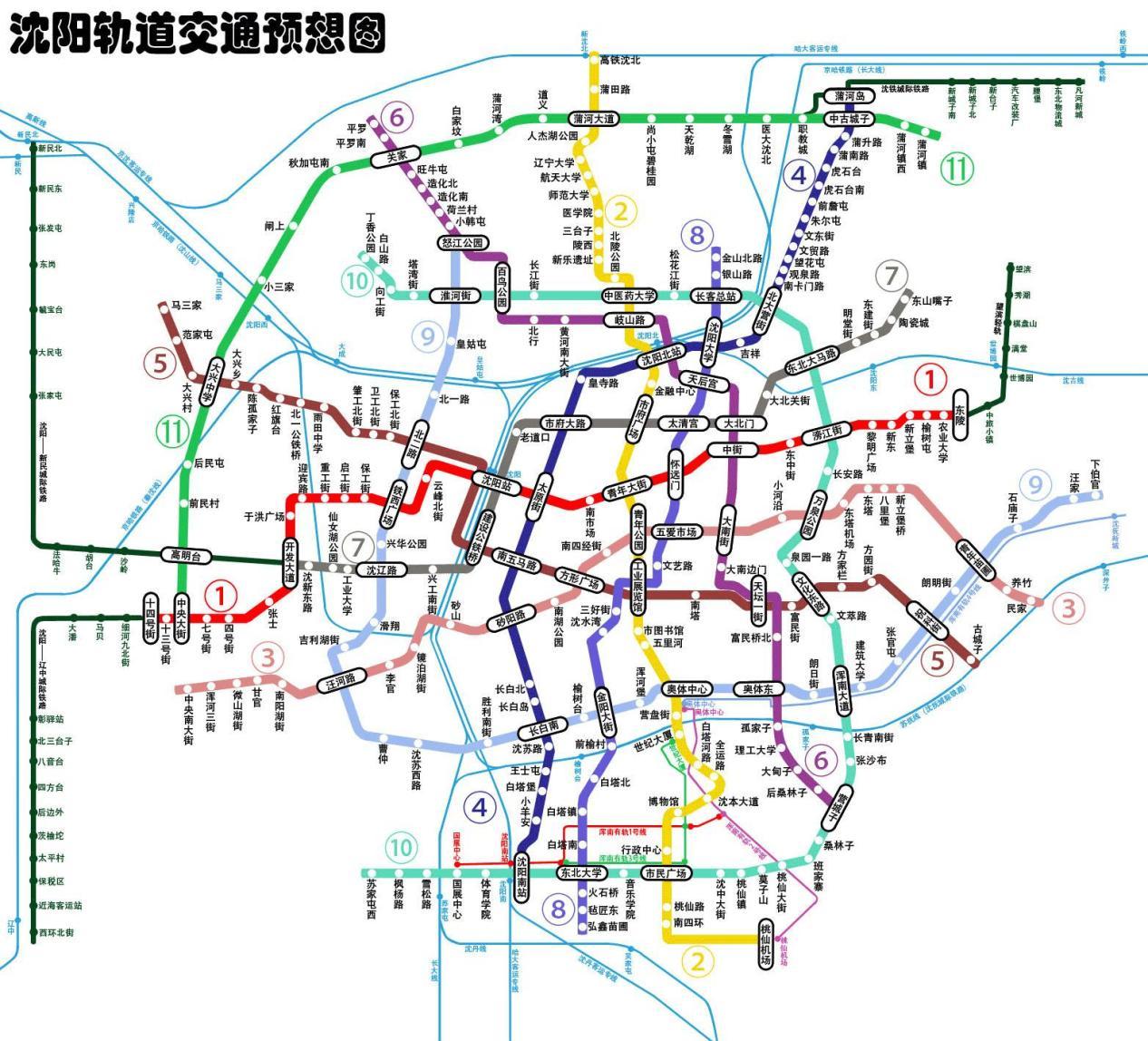 第二期的地铁4号线:途经沈阳南站,沈阳站,沈阳北站,浑南长白,二期工程