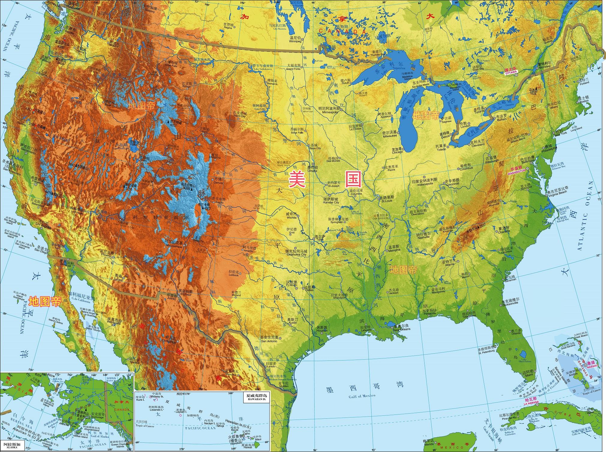 美国地形图简图图片