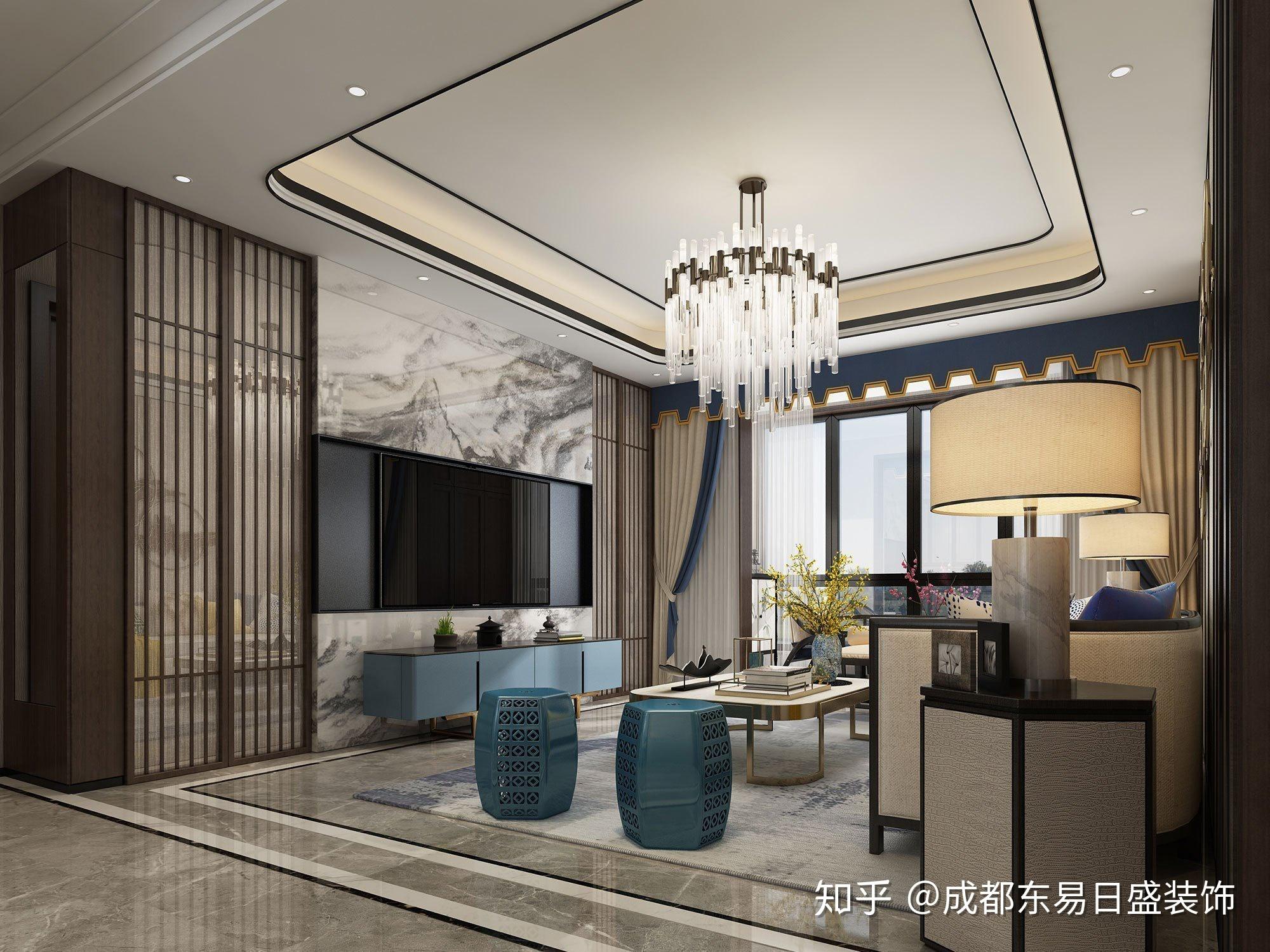 雍湖湾装修145㎡三居新中式风格丨成都东易日盛装饰设计作品