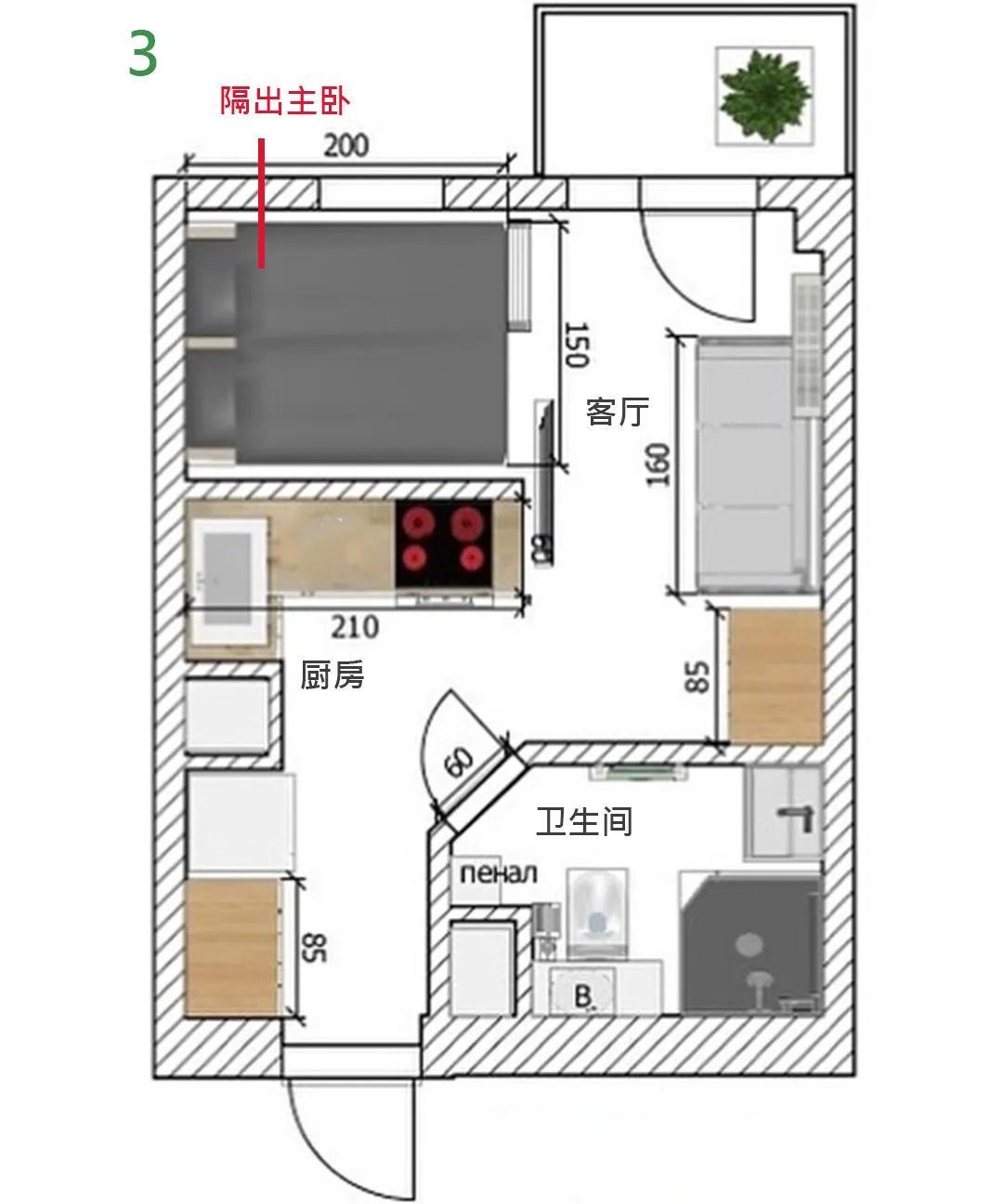 小户型平面布置这样设计,20㎡也能多一室:还附20张户型图改造,速收!