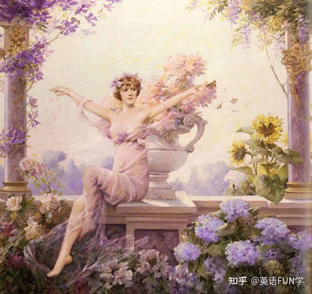 克罗丽丝的口中溢出了鲜艳的花朵,纷纷而落,飘在花神芙洛拉的身上