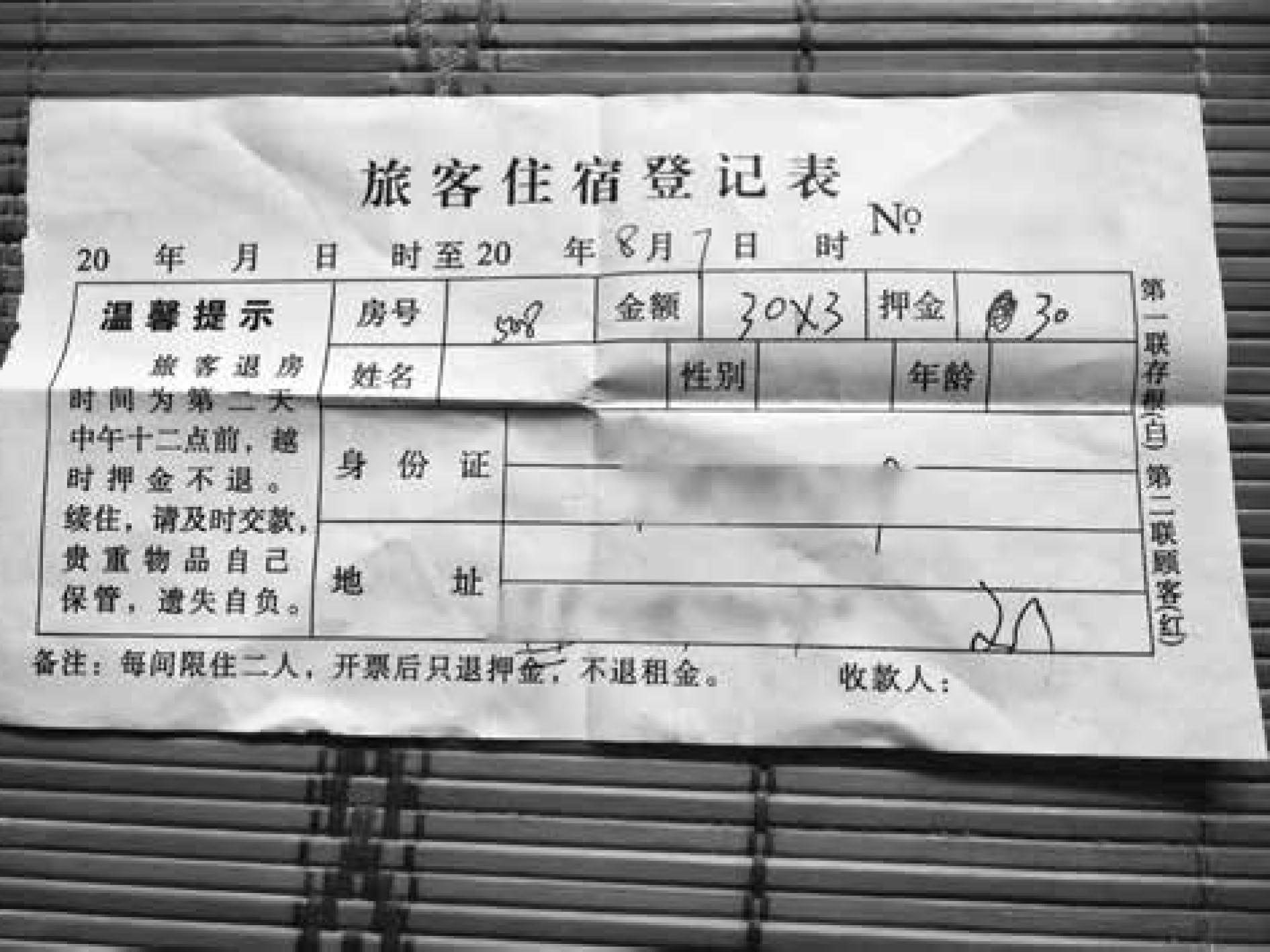 图 2-4 小旅馆的旅客住宿登记表