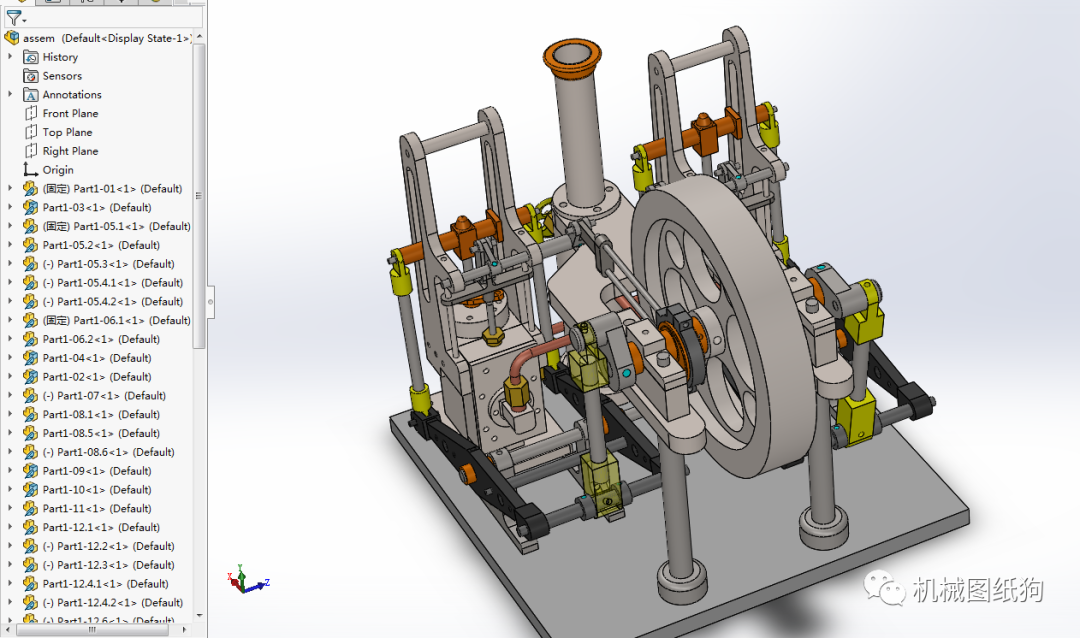 發動機電機雙缸雙面梁蒸汽機3d數模圖紙solidworks設計附工程圖