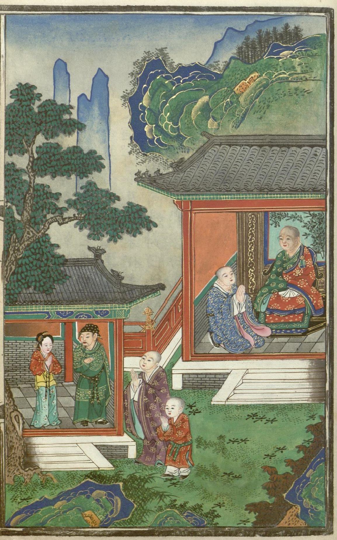 明清彩绘与版画《释氏源流应化事迹》10:高僧传记:玄奘、僧伽、千岁宝掌、义湘与善妙女等【高清大图】 - 知乎