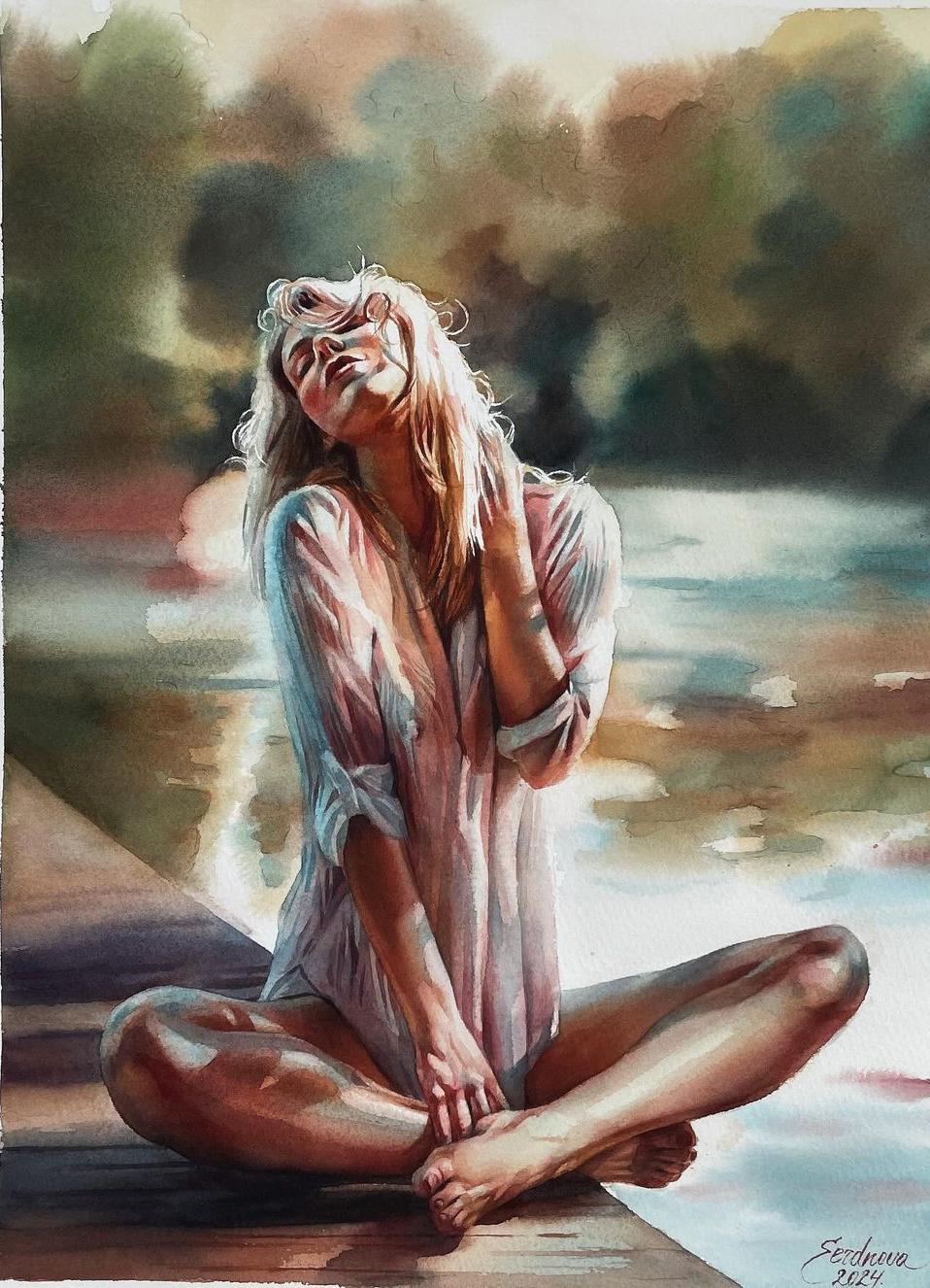 酷爱水彩人体的美女画家:塞尔德诺娃