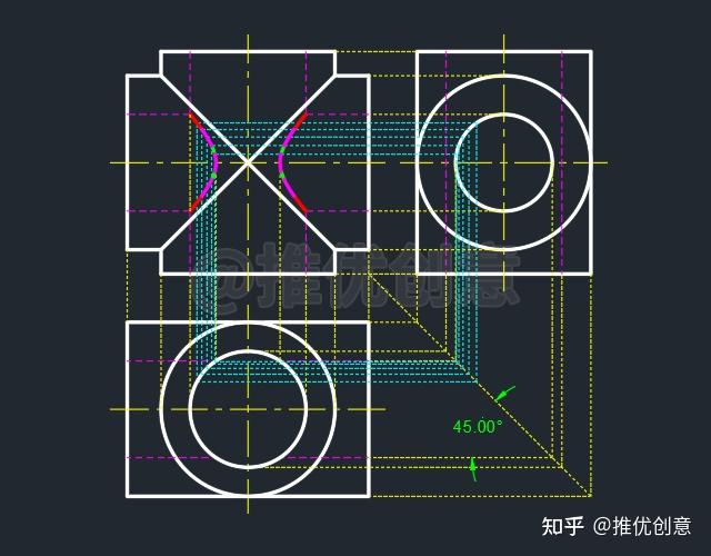 圆柱中间通孔三视图图片