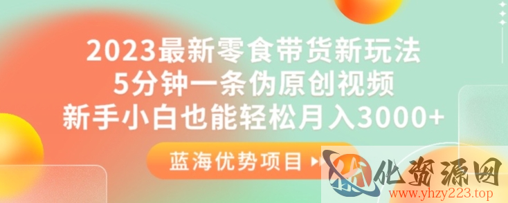 2023最新零食带货新玩法，5分钟一条伪原创视频，新手小白也能轻松月入3000+【揭秘】