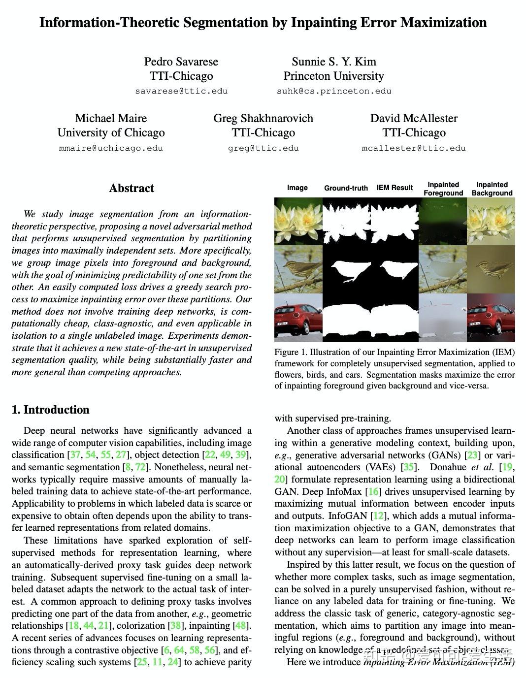 theoretic segmentation by inpainting error maximization