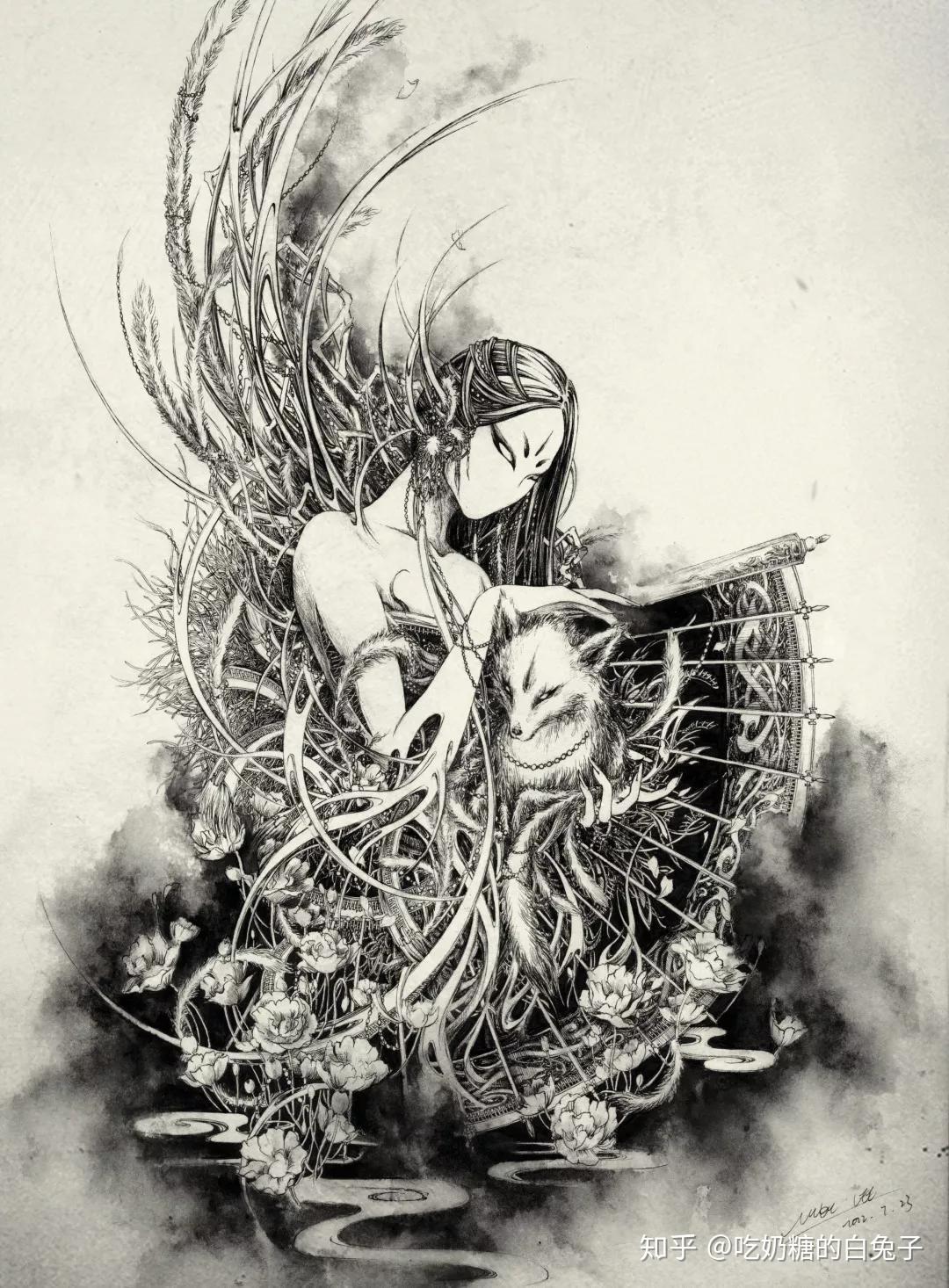 黑白水墨画——百鬼画师杉泽