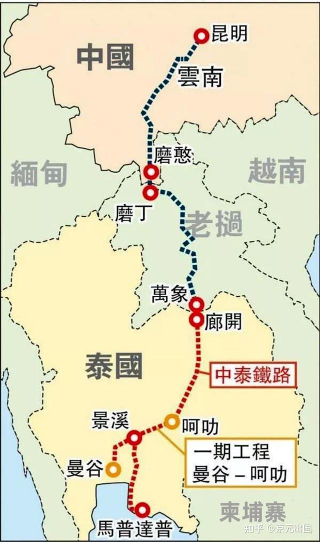 其中的中线铁路规划就是【第一段中-老(老挝)】与【第二段中-泰(泰国)