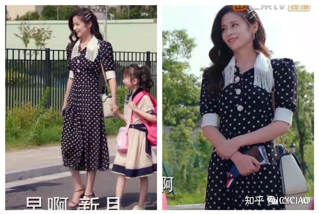 这款碎花连衣裙的突出点在于用色大胆,领口采用六棱边荷叶边凸显甜美