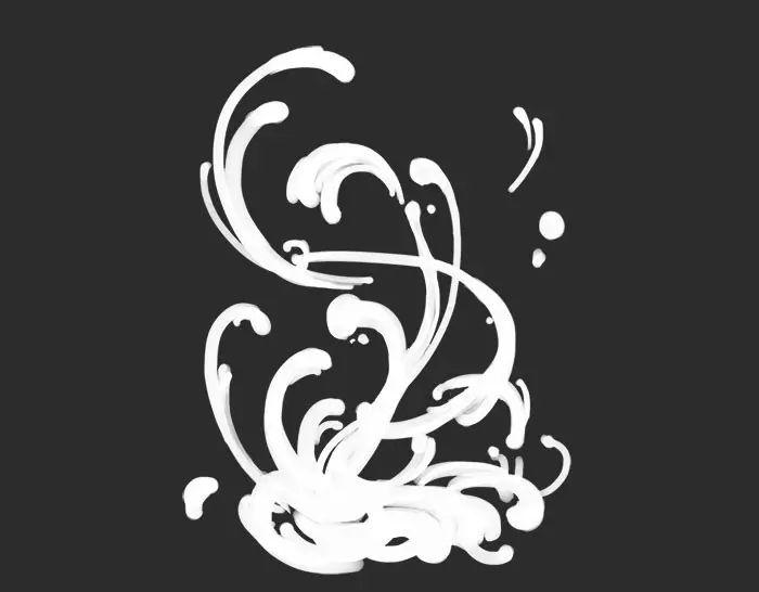 水元素特效的造型是按照中国传统国画的树枝的伸展画法来考虑的,圆方