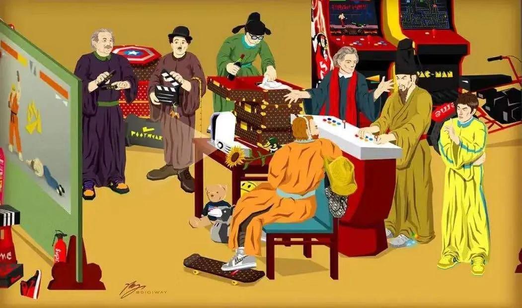 近日,潮流艺术家digiway携手荣宝斋共同打造的《潮人yeah宴图》正式