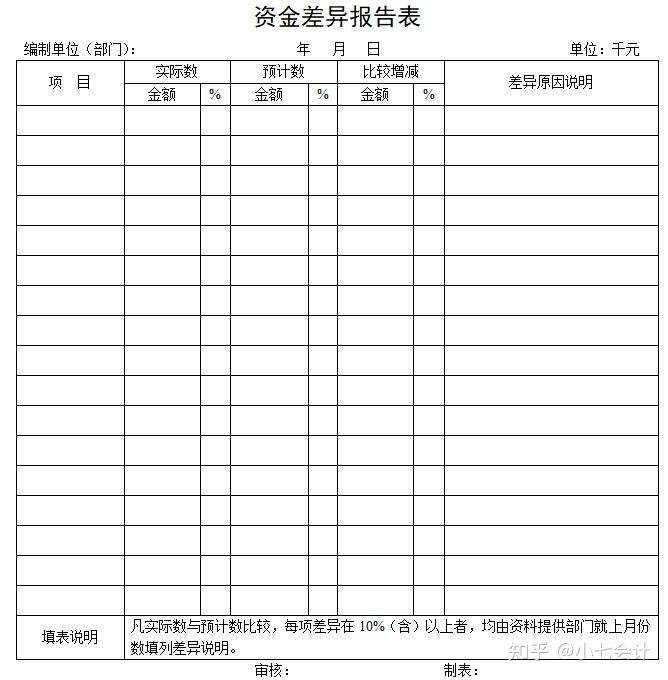 资金差异报告表