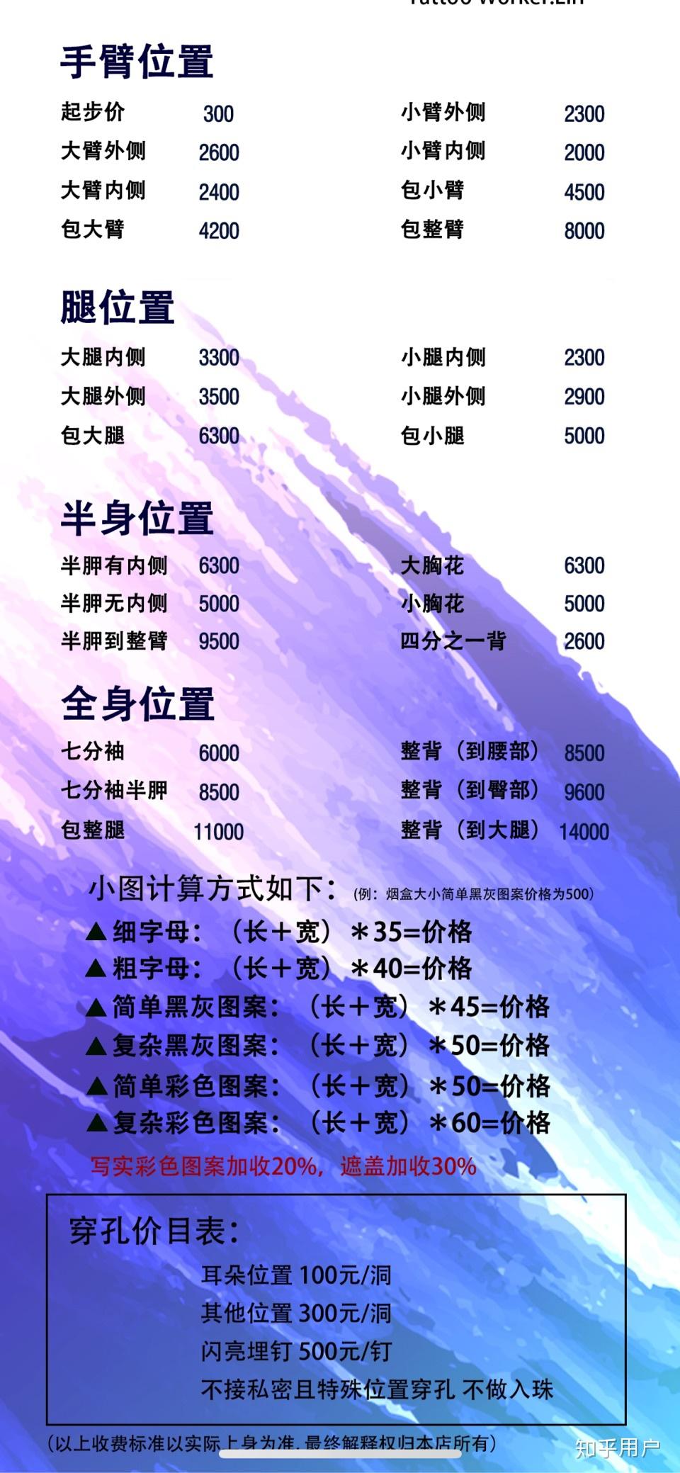 纹身的一般怎么收费?
