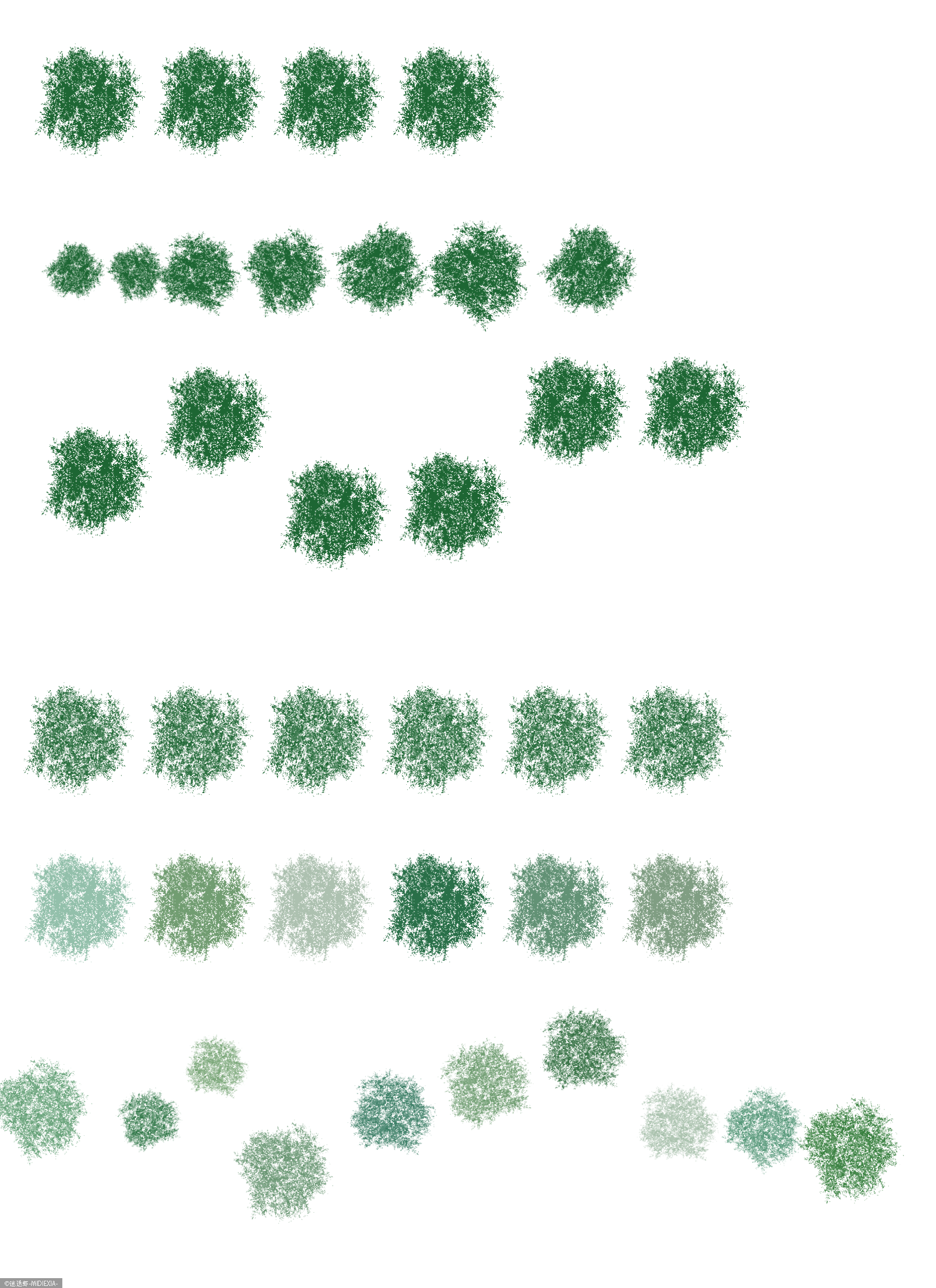 ps彩平快速种树——基于笔刷参数及图层样式调试的平面树绘制(后附笔