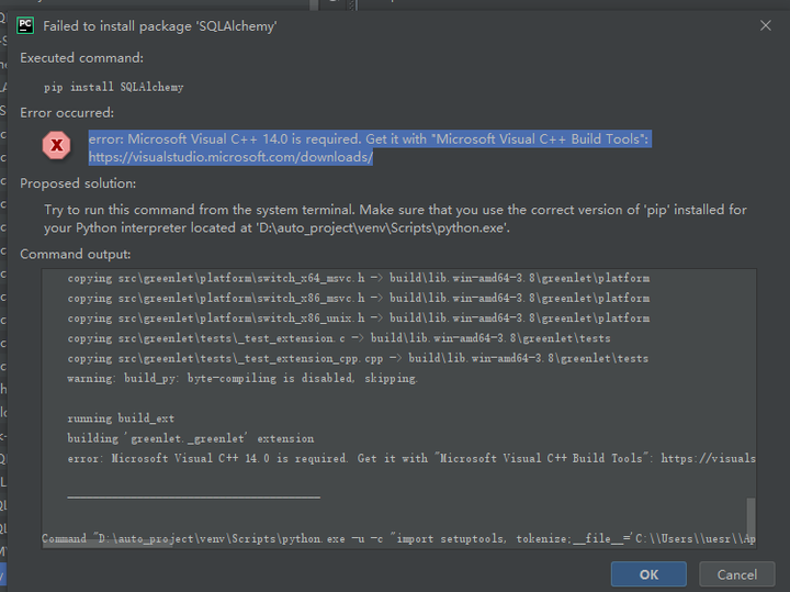 error: Microsoft Visual C++ 14.0 is required. Get it with