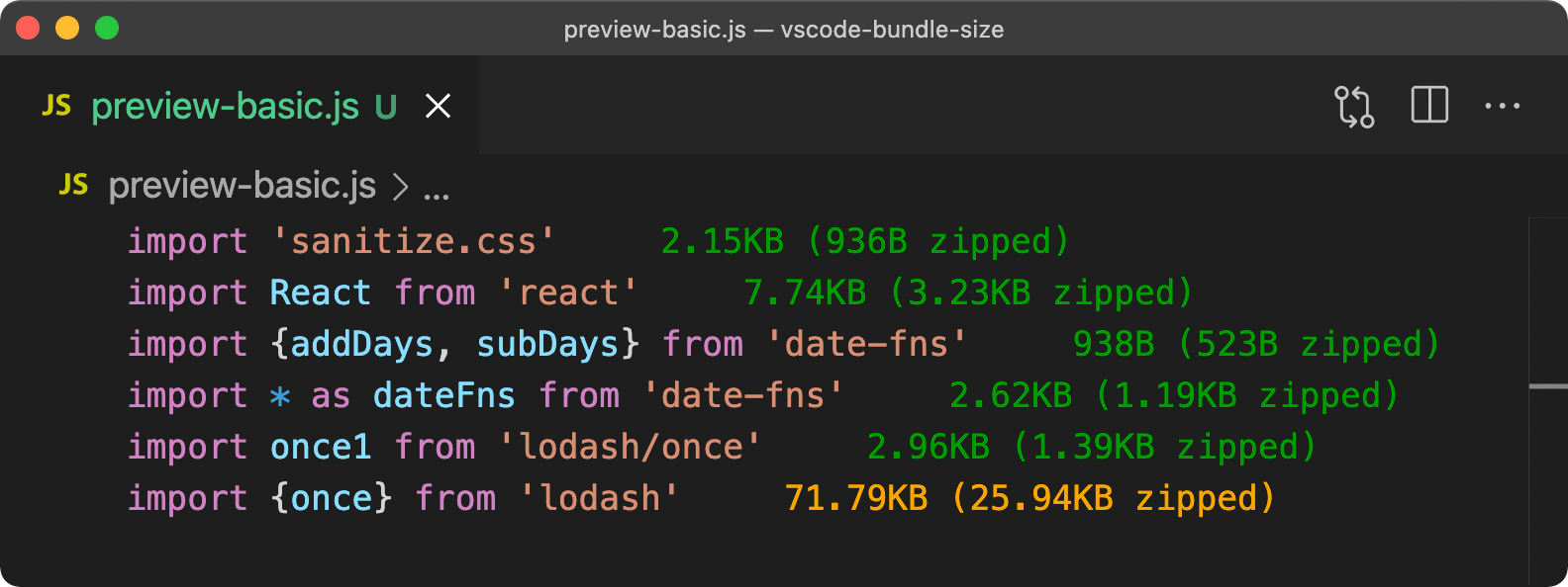 Vscode bundle size Npm vscode-bundle-size-npm
