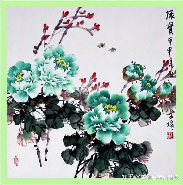 中国美術 郭孝民 【洛陽牡丹】ボタン 額装 美術品 - 絵画/タペストリ