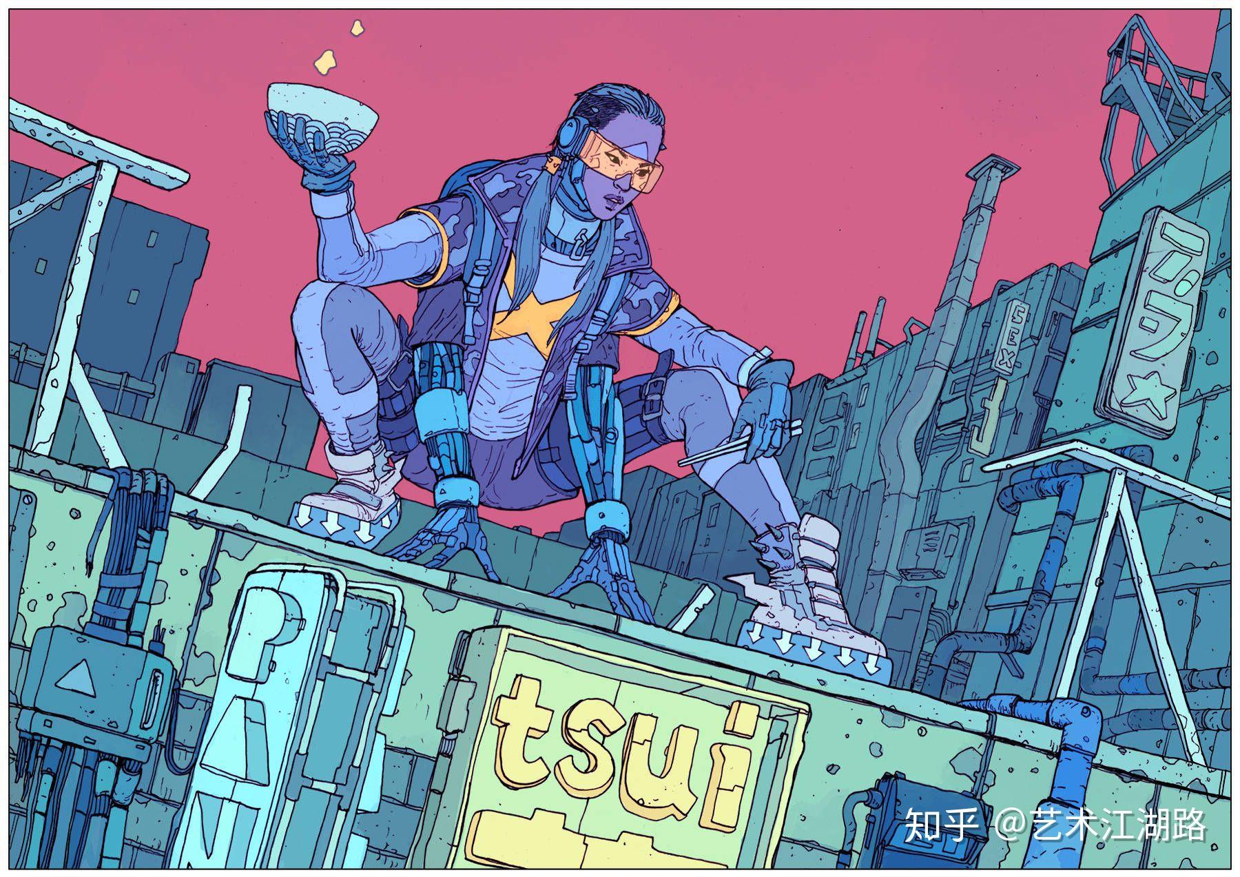 赛博朋克插画桃色机械朋克他眼中未来的样子