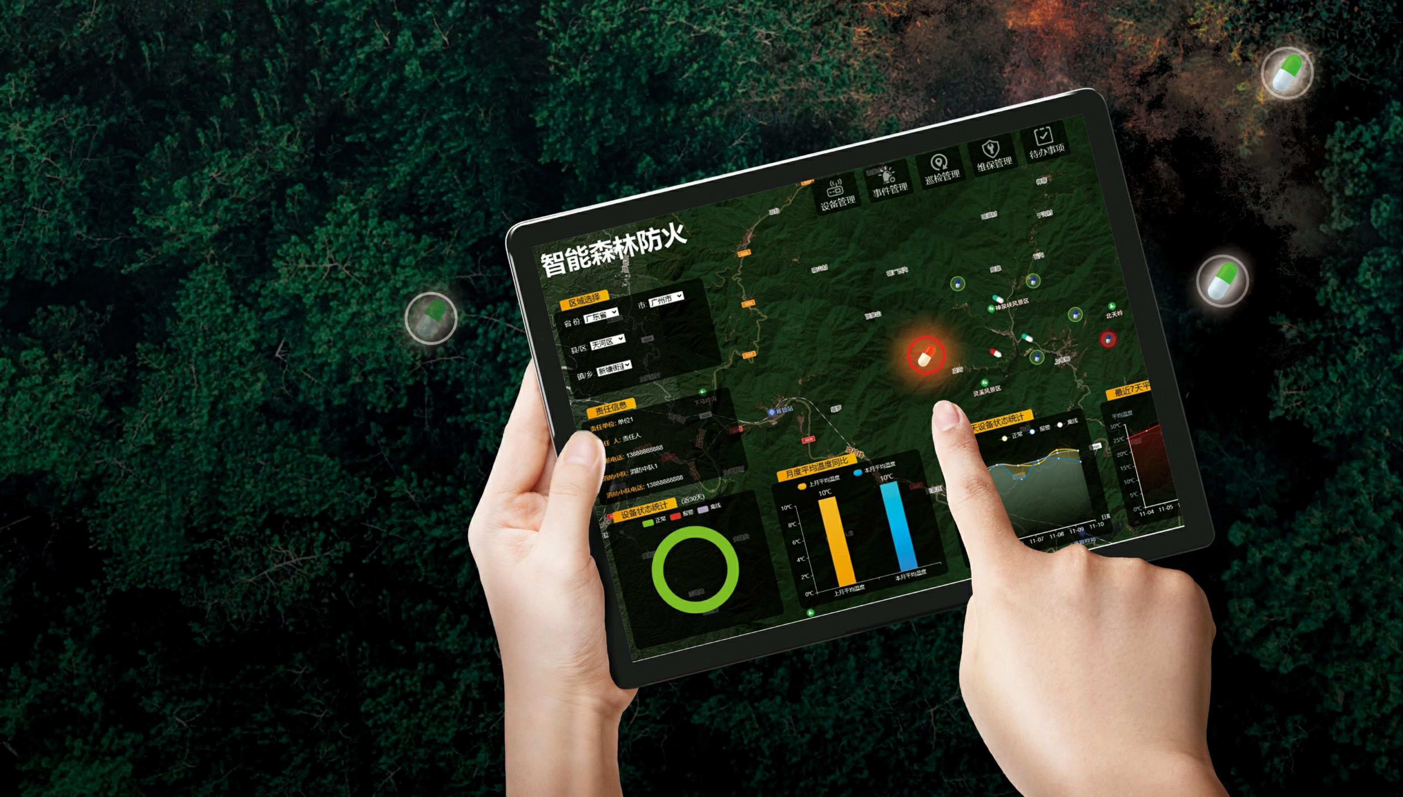 管理平台能够对分散在森林各个角落的智能无线温度计进行统一的监控与
