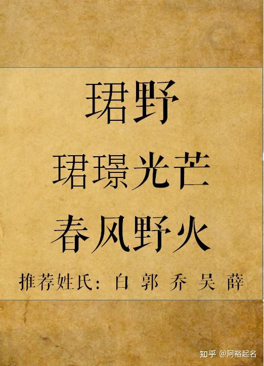 珺野:珺璟光芒,春风野火泊宇:澹泊明志,气宇不凡慕星:十人九慕,灿若