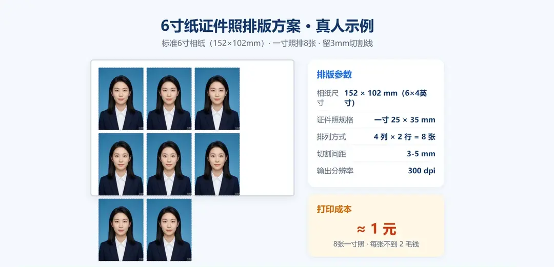 6寸证件照排版:标准尺寸+一寸8张二寸4张方案,在线工具3步生成-证件照大师