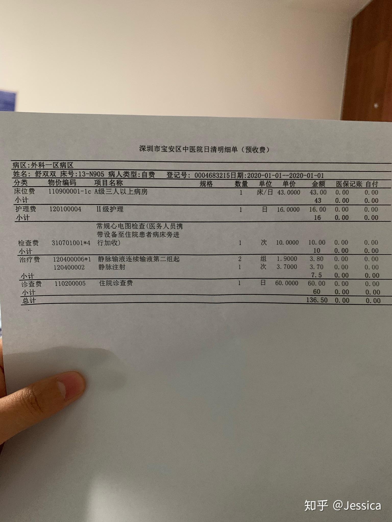 医院的护理阿姨拿过来前一天的预收费费用清单给自己,不知道是不是