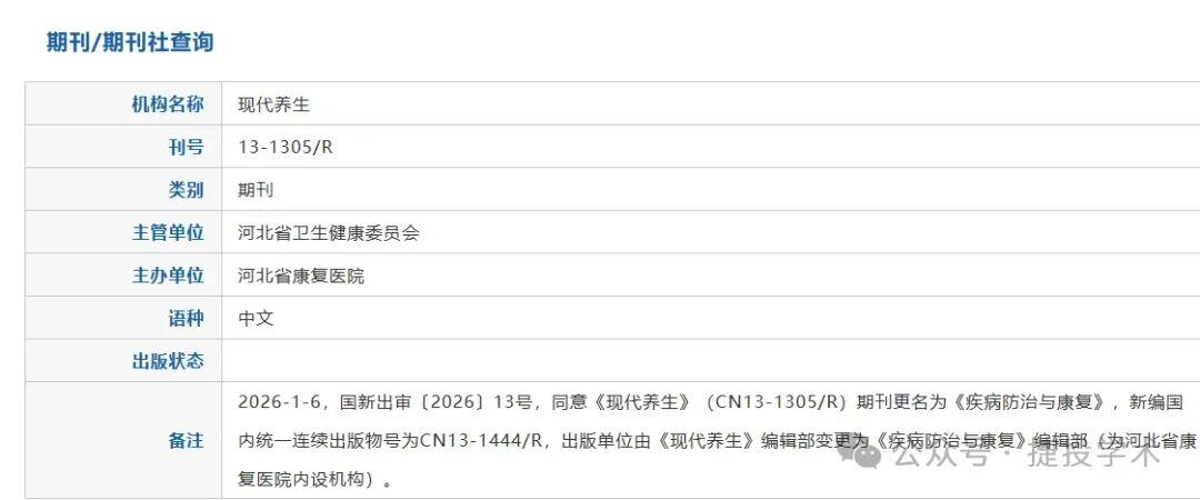 《现代养生》期刊更名为《疾病防治与康复》 - 知乎