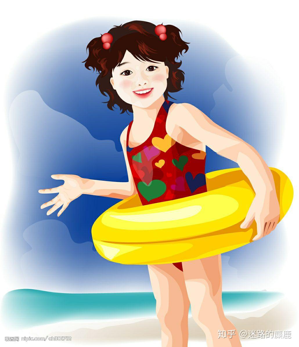 求大神一张图片一个小女孩带着一个游泳圈动画类的很可爱