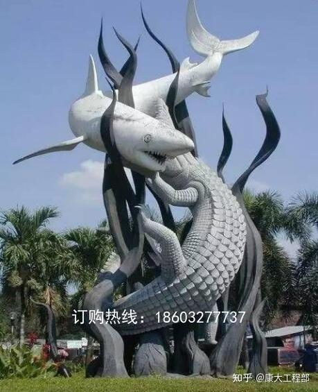 石雕鲨鱼雕塑公园摆件