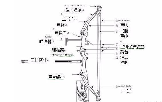 二,反曲弓由箭台,弓弦,弓把,箭台等部位组成