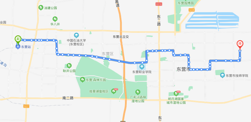 山东东营火车站1路公交车路线:06:35-20:00:火车站→大昌工贸公司