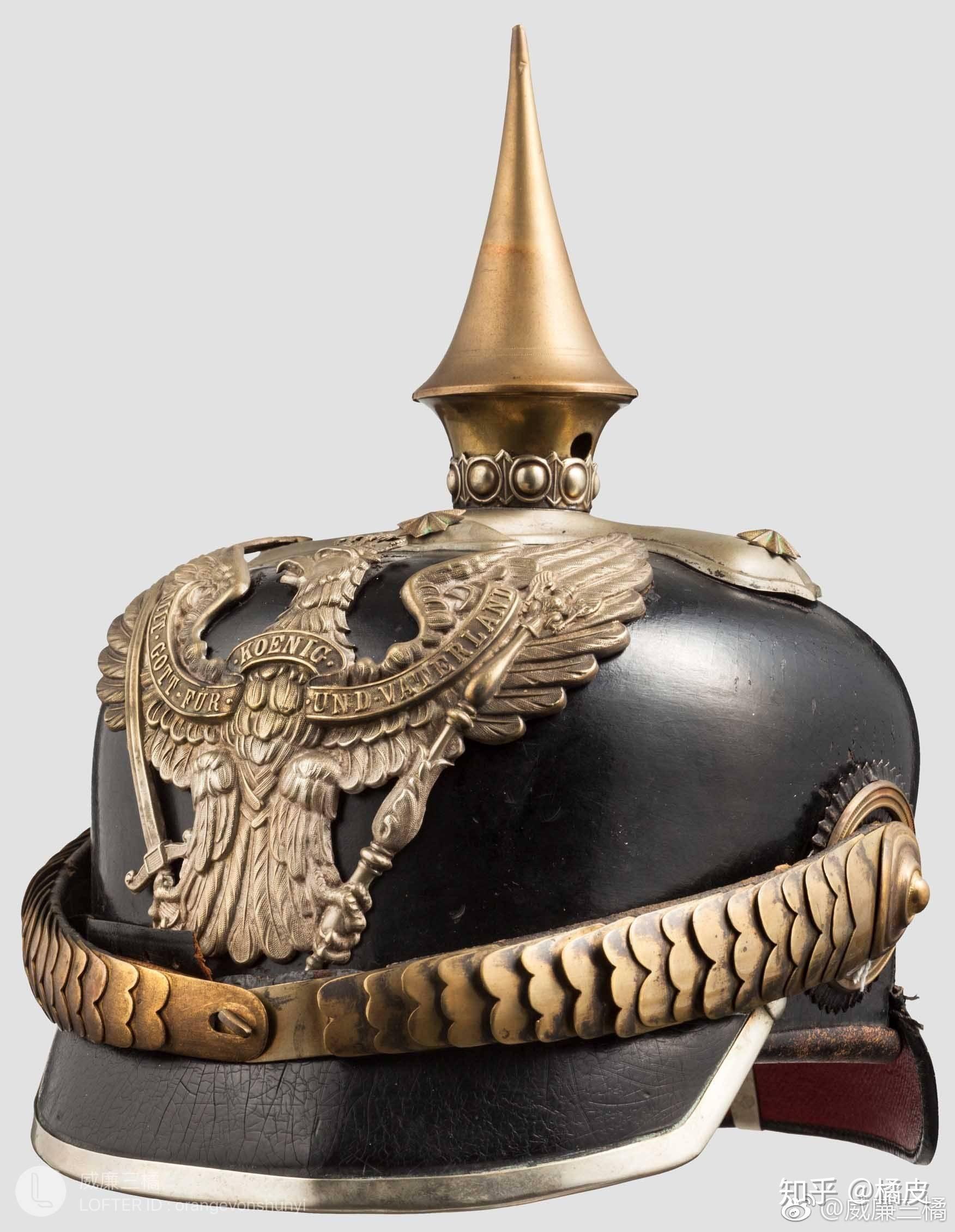 一,盔形直到1867年前普鲁士全部步兵部队都使用十字形尖顶底座的尖顶
