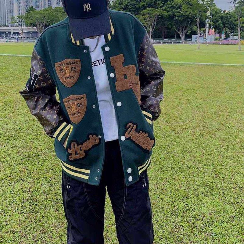 vuitton 格斗家袖子老花拼接棒球服夹克   这是remake lv老花的作品