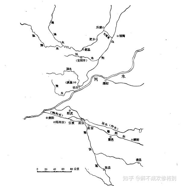 东南过中牟县(今中牟东)之北,又东至浚仪县(今开封西北,又屈南至扶沟