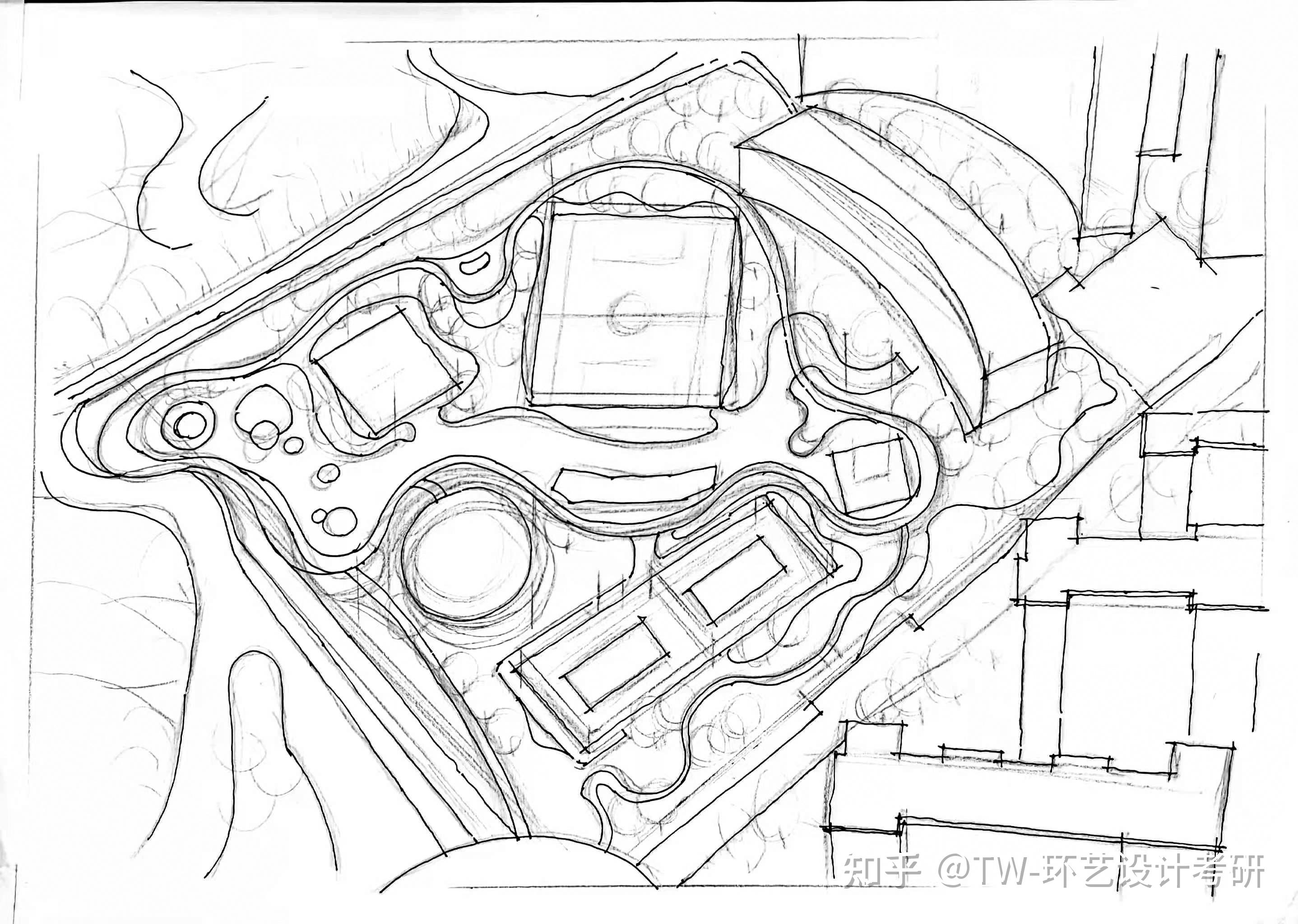 公园平面图手绘线稿图片
