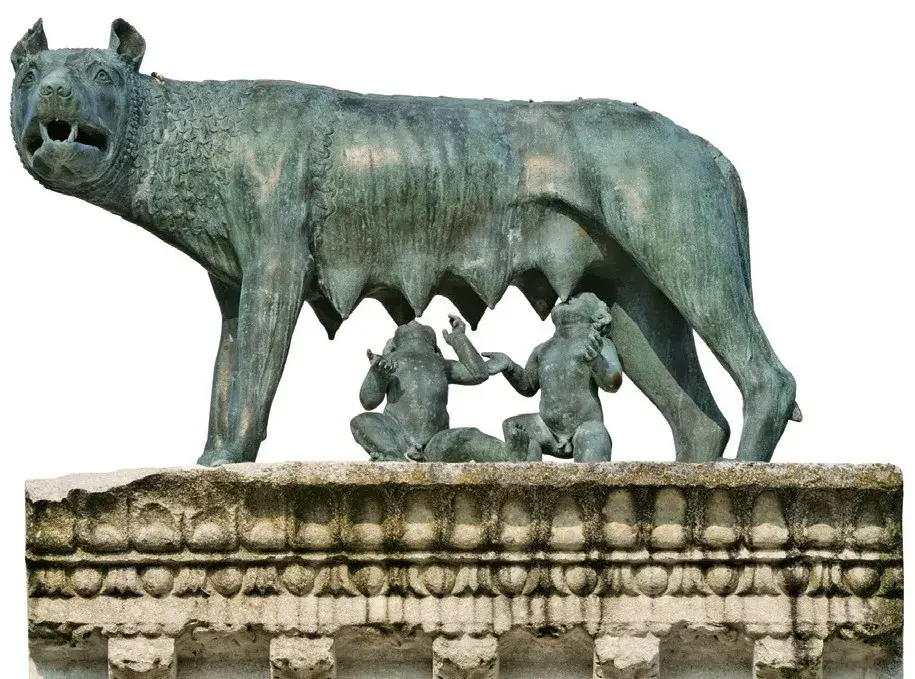 母狼哺乳罗慕路斯和勒穆斯的雕像两个婴儿在牧羊人的悉心照料下茁壮