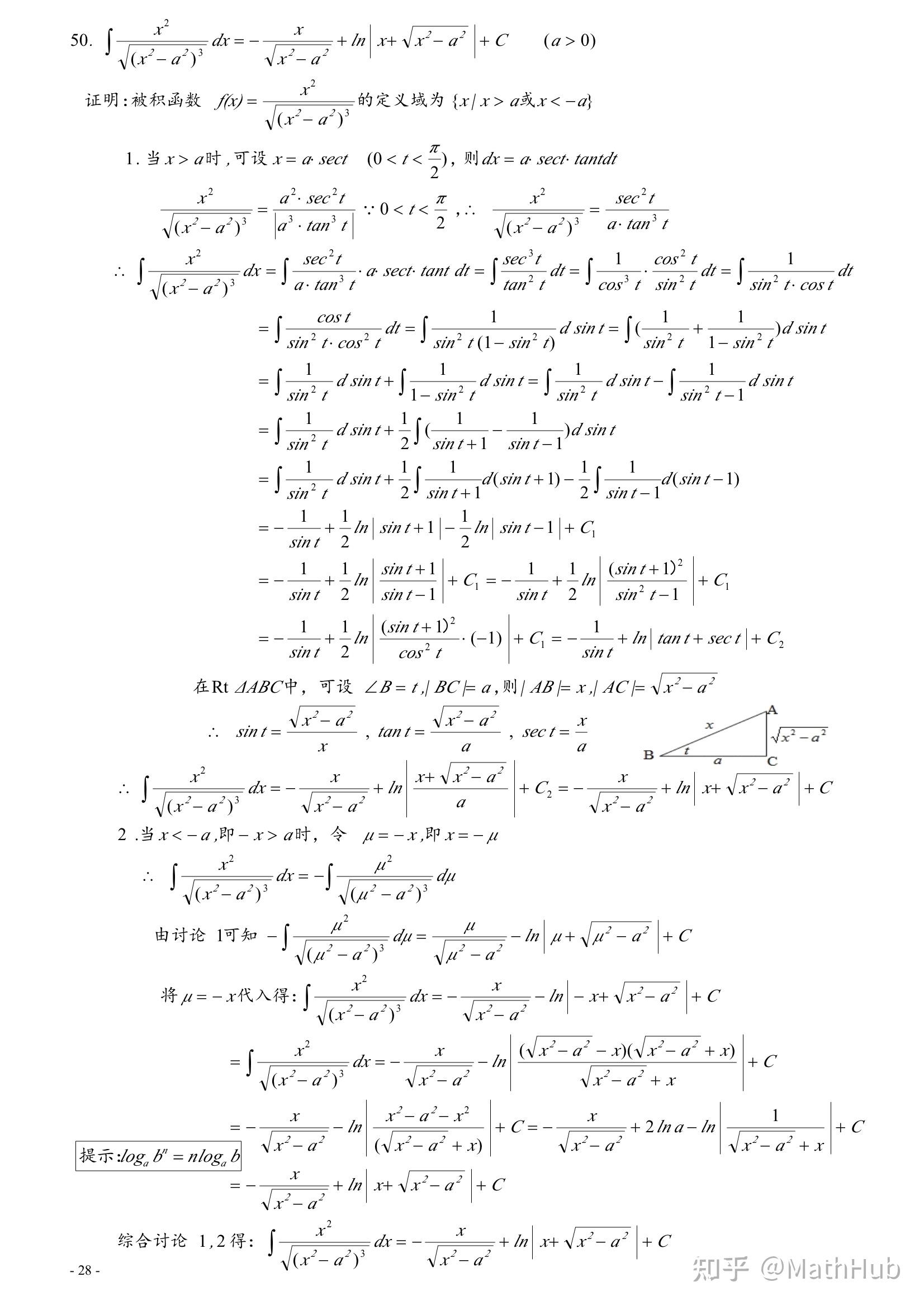 高等数学（微积分）常用积分表推导 - 知乎