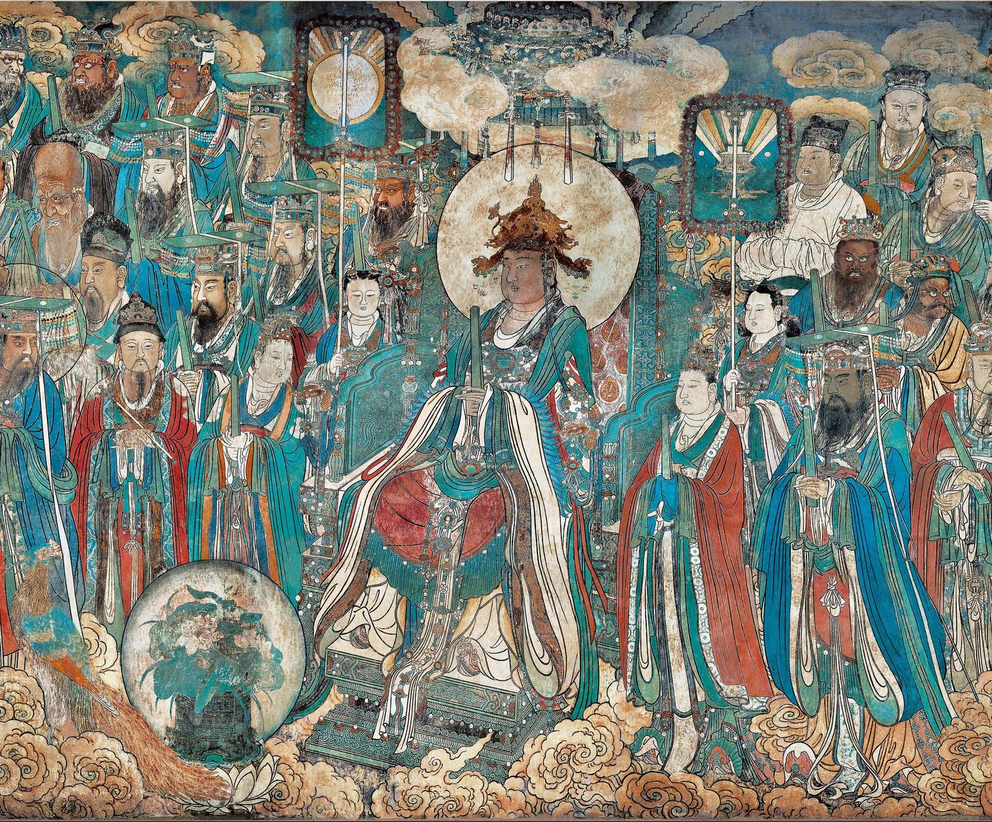 山西永乐宫三清殿-元代壁画《朝元图》:290位神仙,浩荡朝拜道祖,满壁风生星起(1)后土娘娘【高清超大图】 - 知乎