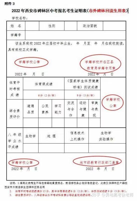 西安迴流生中考報名注意事項