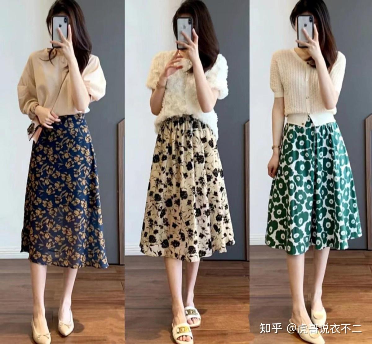 一,不同款式的长半裙如何搭配短上衣?