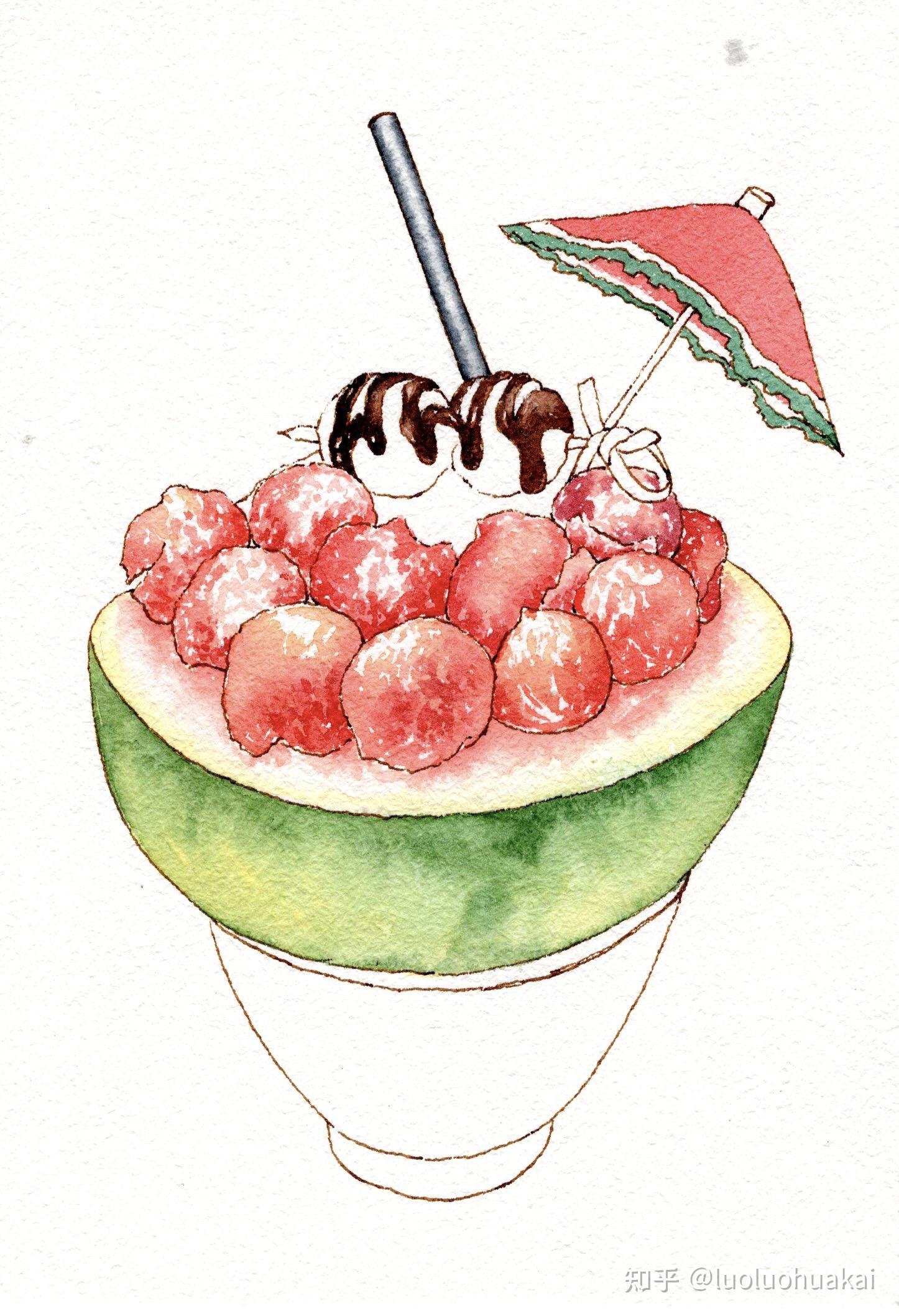 手绘西瓜刨冰过程