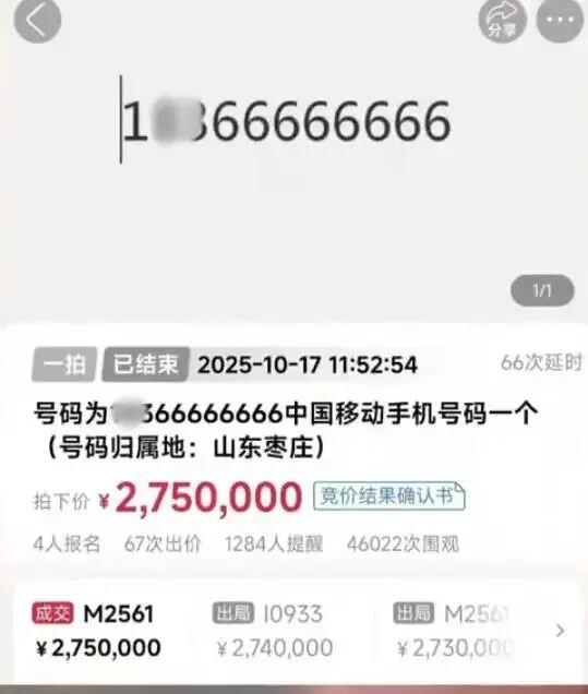 2025.10.17知晓今日-尾号66666666手机号拍出275万 - 知乎