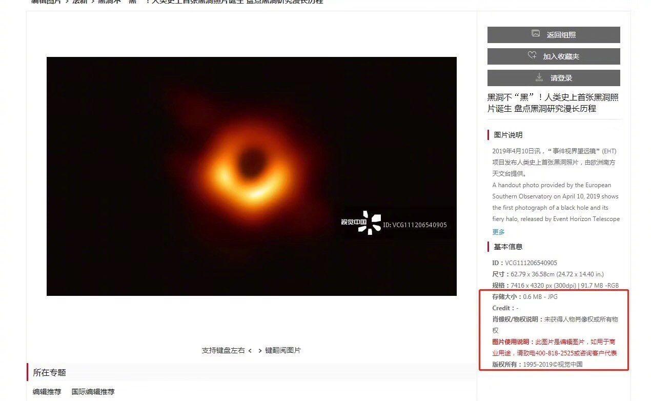 如何看待视觉中国获得人类首张黑洞照片版权,