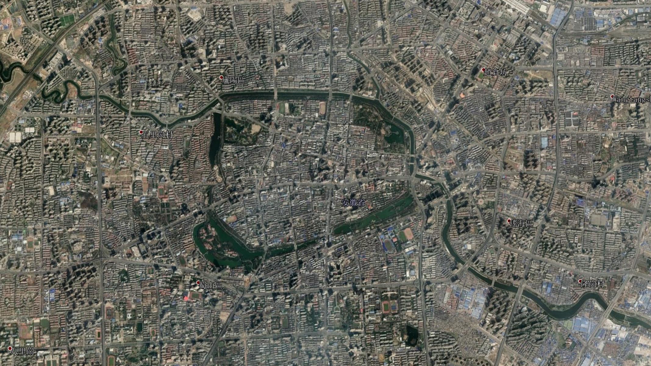 从卫星地图看省会合肥,城市建成区一望无际,安徽第一城当之无愧