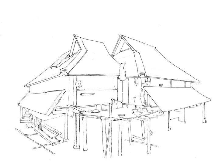 step1:这一张画的建筑是傣族的竹楼,傣族竹楼是一种干栏式建筑,主要是